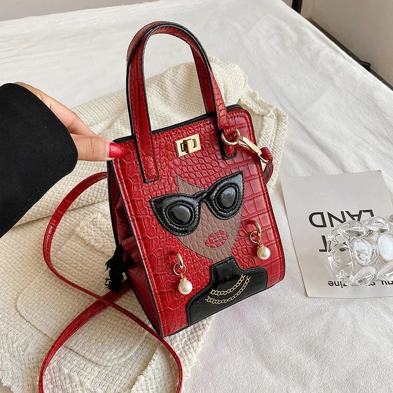 Cartoon Girl Handbag High Quality PU Leather Shoulder Bag for Women Pearl Crossbody Bag Designer Messenger Bag Female Satchel