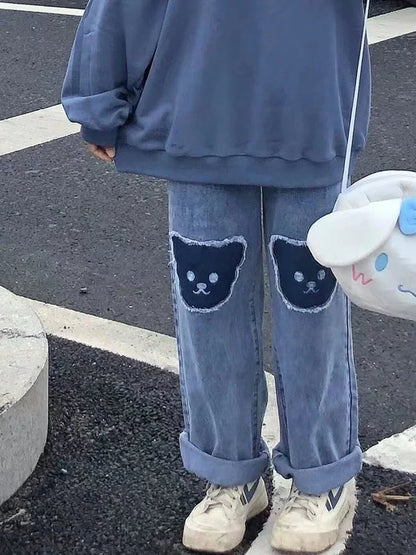 Cute Hip Hop Bear Print Jeans Girls Cool Harm Pants
