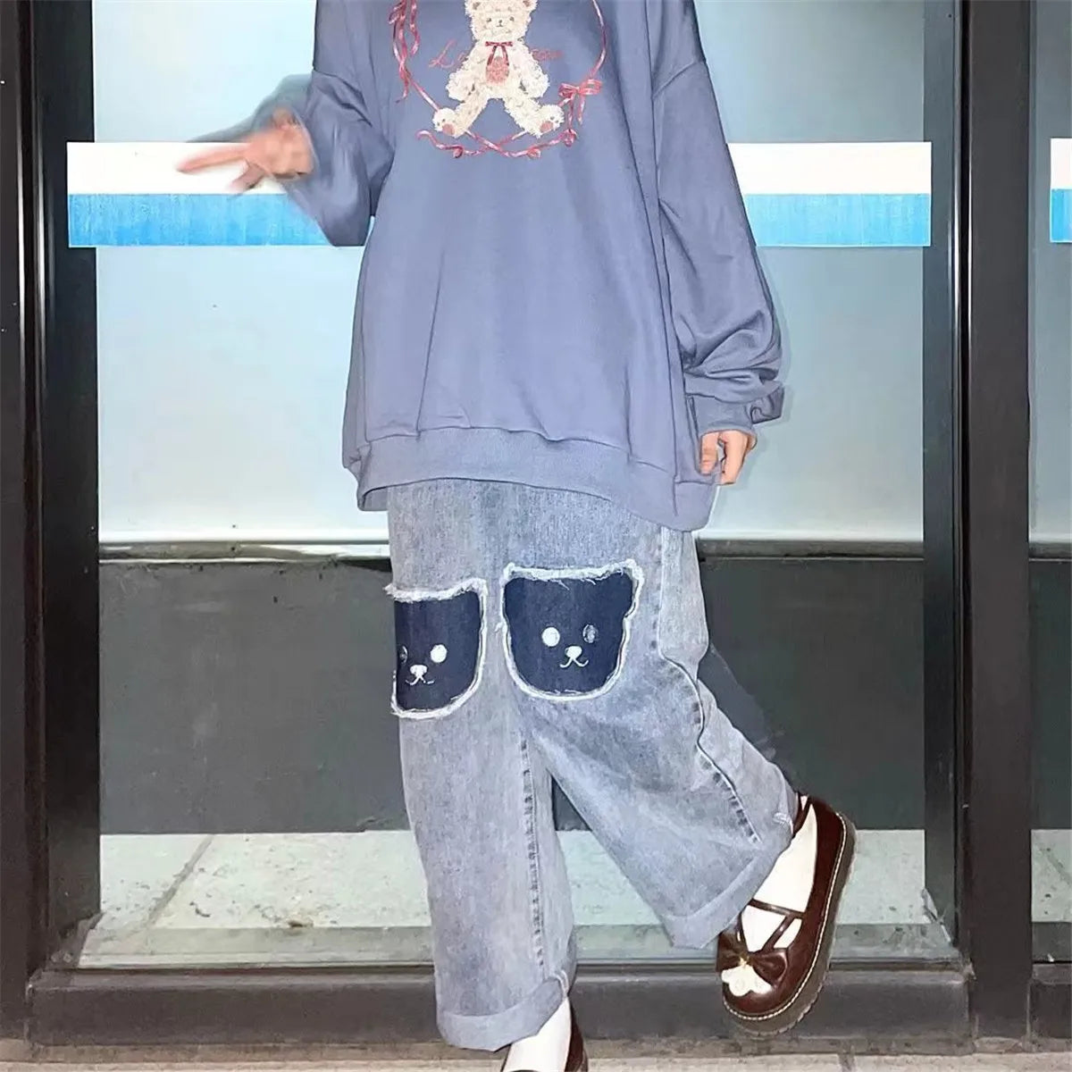Cute Hip Hop Bear Jeans Girls Cool Pants