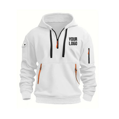 2025 new men's and women's multi pocket ribbon zipper wool hooded casual shirt loose pullover fashionable sports shirt top