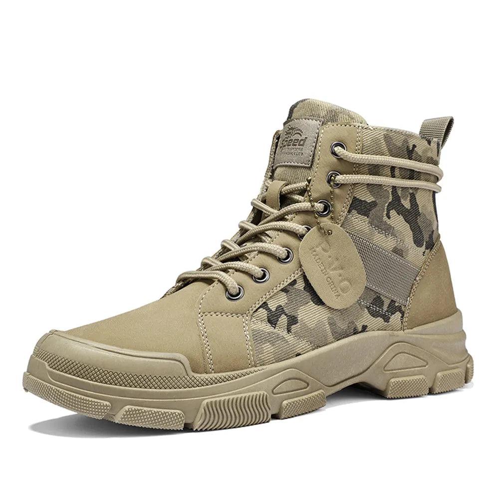 Men's canvas boots autumn winter new plus velvet high-top warm casual boots outdoor boots camouflage tooling boots desert boots