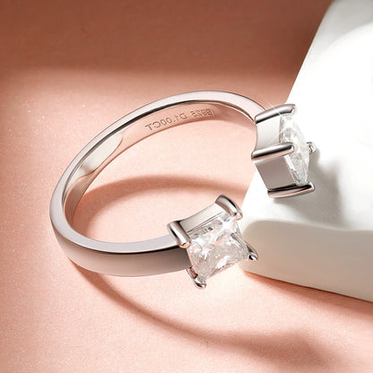 1CTTW 4.5mm Princess Cut Certified Moissanite Rings for Women Adjustable 100% 925 Sterling Silver Wedding Party Band Gift