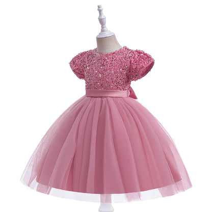 Summer Sequins Bow Party Dress For Girl Christmas Costume Elegant Wedding Princess Girls Dresses Lace Birthday Prom Gown Evening
