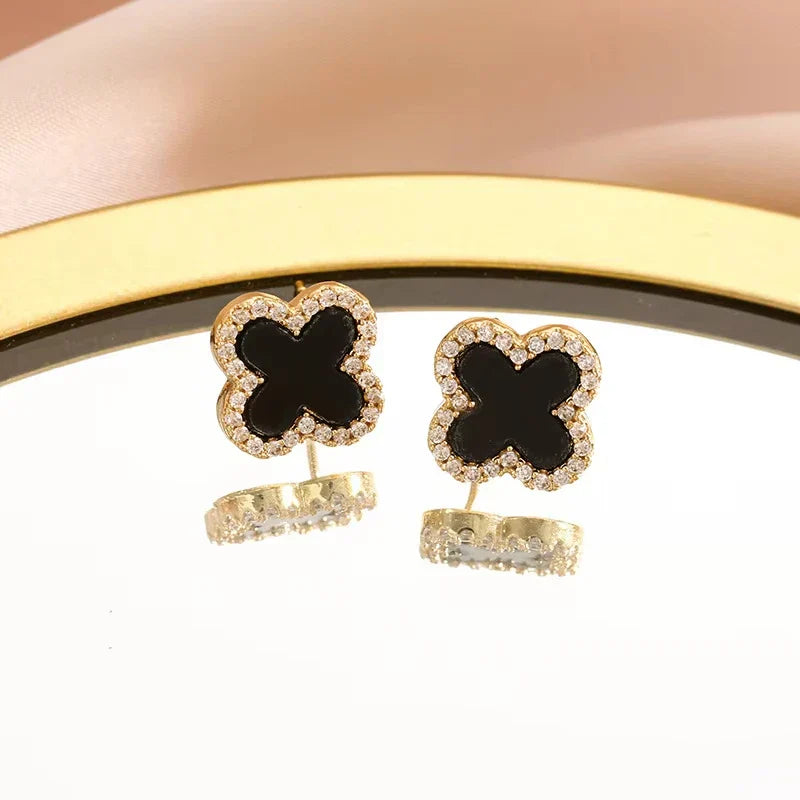 Exquisite Leaves Crystal Flower Stud Earrings For Women AAA Zircon Rose Butterfly Tassel Earring Bride Wedding Party Jewelry