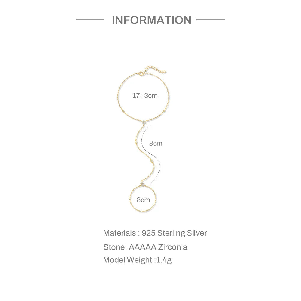 Dainty 5A Zircon Finger Ring Chain Bracelets Flower High Carbon Bracelet for Women Girl Adjustable s925 Silver Jewelry Gift