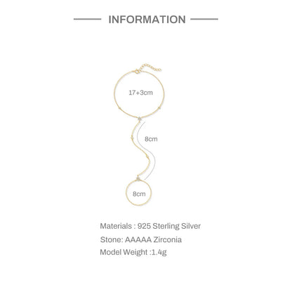 Dainty 5A Zircon Finger Ring Chain Bracelets Flower High Carbon Bracelet for Women Girl Adjustable s925 Silver Jewelry Gift