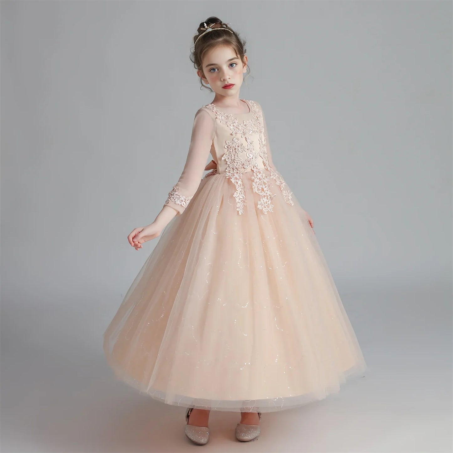 Princess Dress Girls' Pengpeng Yarn Spring/Summer New Long Sleeve Fashionable Children's Performance