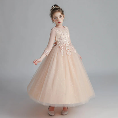 Princess Dress Girls' Pengpeng Yarn Spring/Summer New Long Sleeve Fashionable Children's Performance