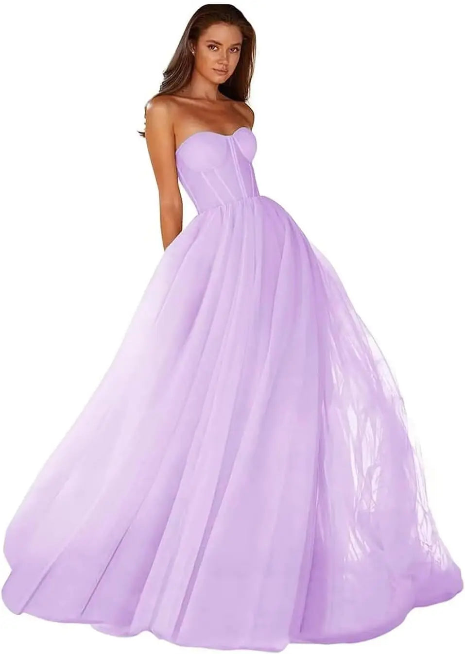 Vestidos de Baile Tomara que Caia Femininos 2026 Vestido de Festa Longo de Tule com Decote Coração para Eventos Formais Vestido de Festa de Luxo