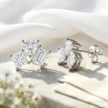Princess/Emerald/Heart Cut Moissanite Stud Earrings for Women Bridal Jewelry Lab Diamond Earring S925 Sterling Silver
