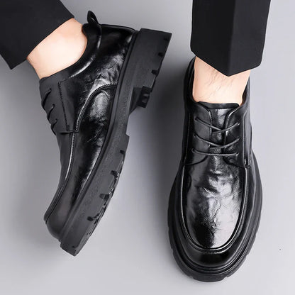 Men's Comfortable Genuine Leather British Thick-soled Business Leather Shoes for Spring 2025, New Lace-up Oxford Shoes