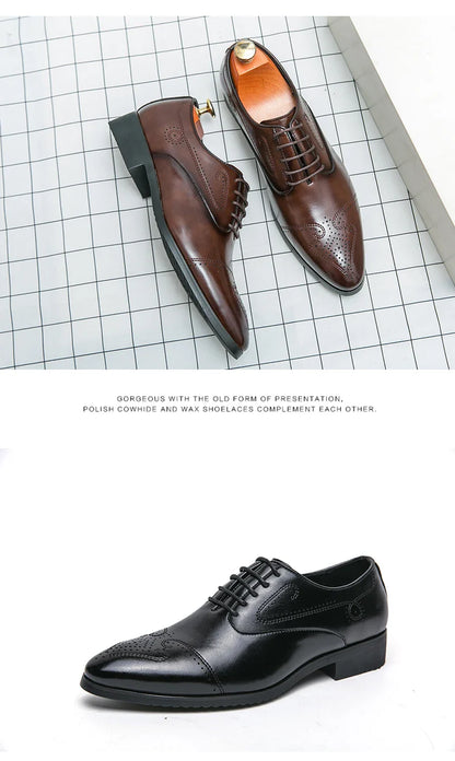 Trend Brogues Casual Business Shoes Men Wedding Pointed Toe Office Formal Social Leather Shoes For Men Trend Men's Dress Shoes