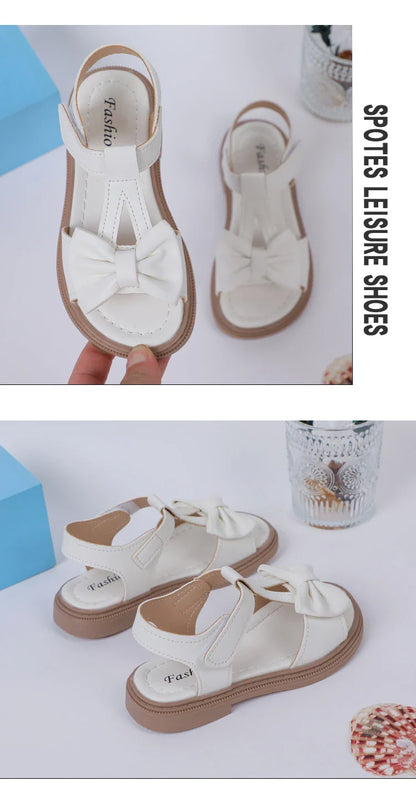 Kids Fashion Girls Sandals New Bow Versatile Open-toe Breathable Simple Platform Casual Shoes Hook Loop Princess Shoes