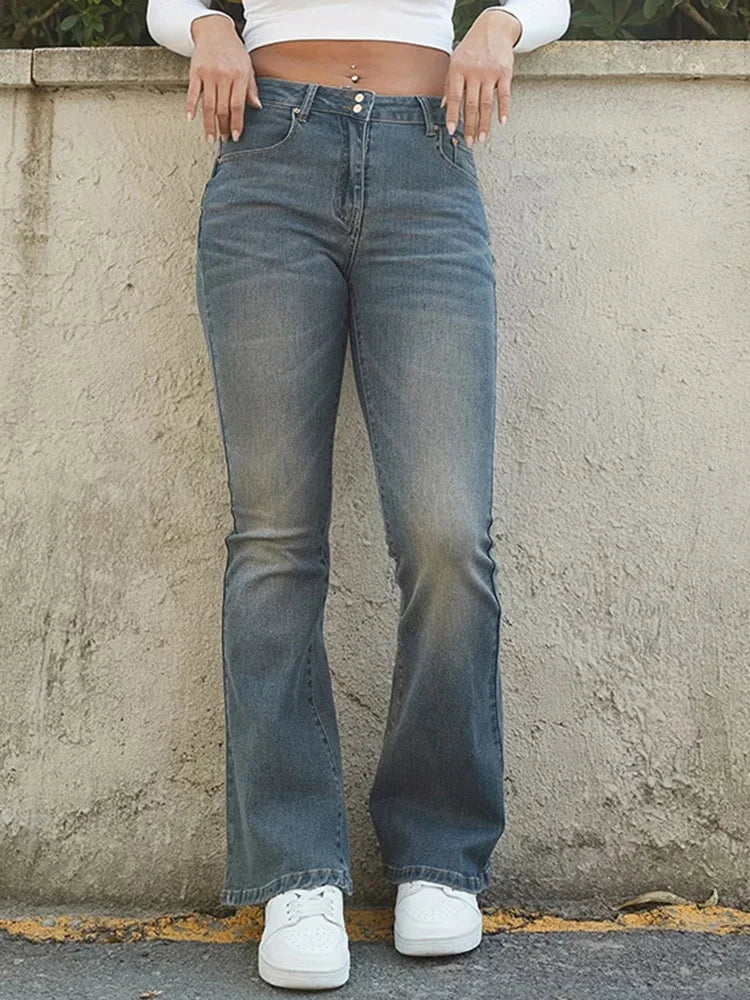Women Stretchy Low Rise Jeans Female Retro Blue Skinny Denim Pants