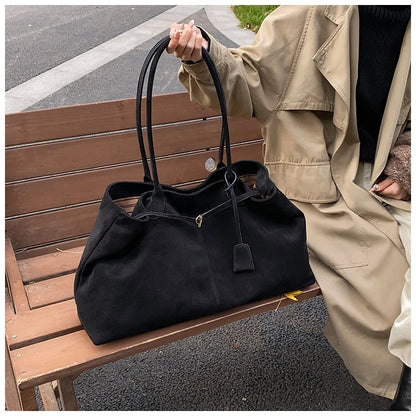 Velvet Zipper 2024 New Product Large Tote Bag Solid Large Capacity Popular Fashion Shoulder Bag Soft Simple Commuter Handbag