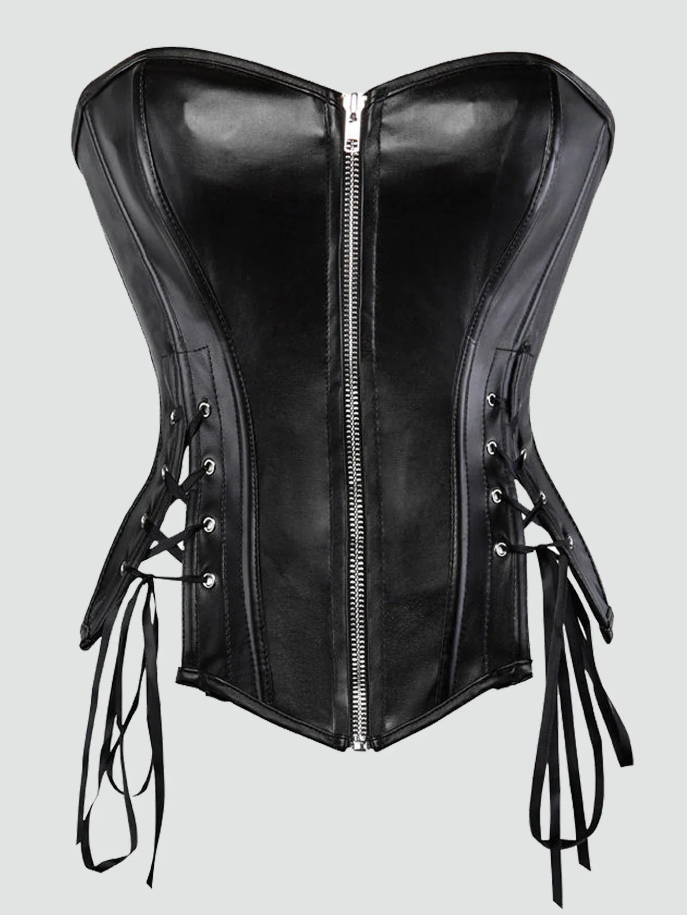 Sexy PU leather corset overbust corsets and bustiers top zipper modeling strap lace up steampunk corset top boned women shaper