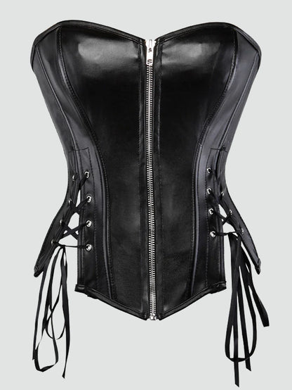 Sexy PU leather corset overbust corsets and bustiers top zipper modeling strap lace up steampunk corset top boned women shaper