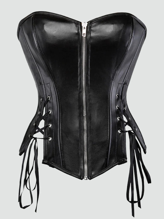 Sexy PU leather corset overbust corsets and bustiers top zipper modeling strap lace up steampunk corset top boned women shaper