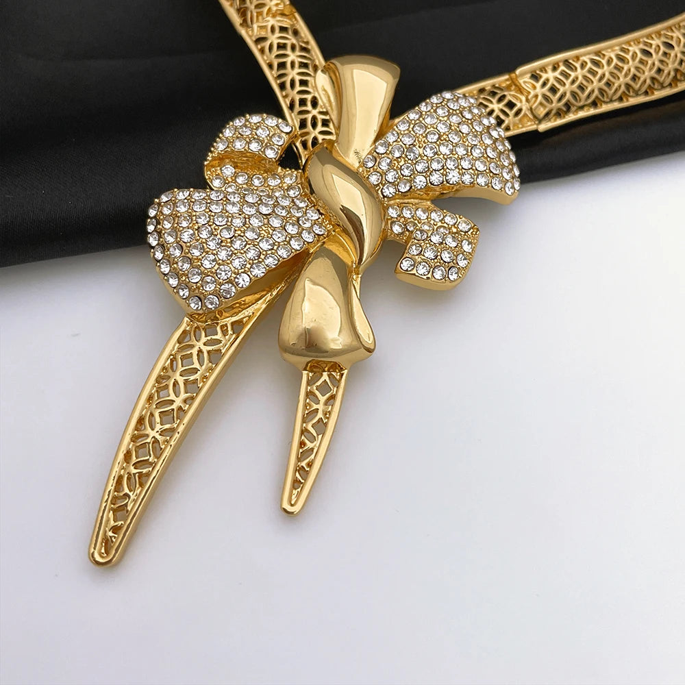 Conjunto de Joias Femininas Banhadas a Ouro 18k, Design Clássico, Colar, Brinco, Pulseira e Anel, Conjunto de 4 Peças, Joias para Festa de Casamento, Itália