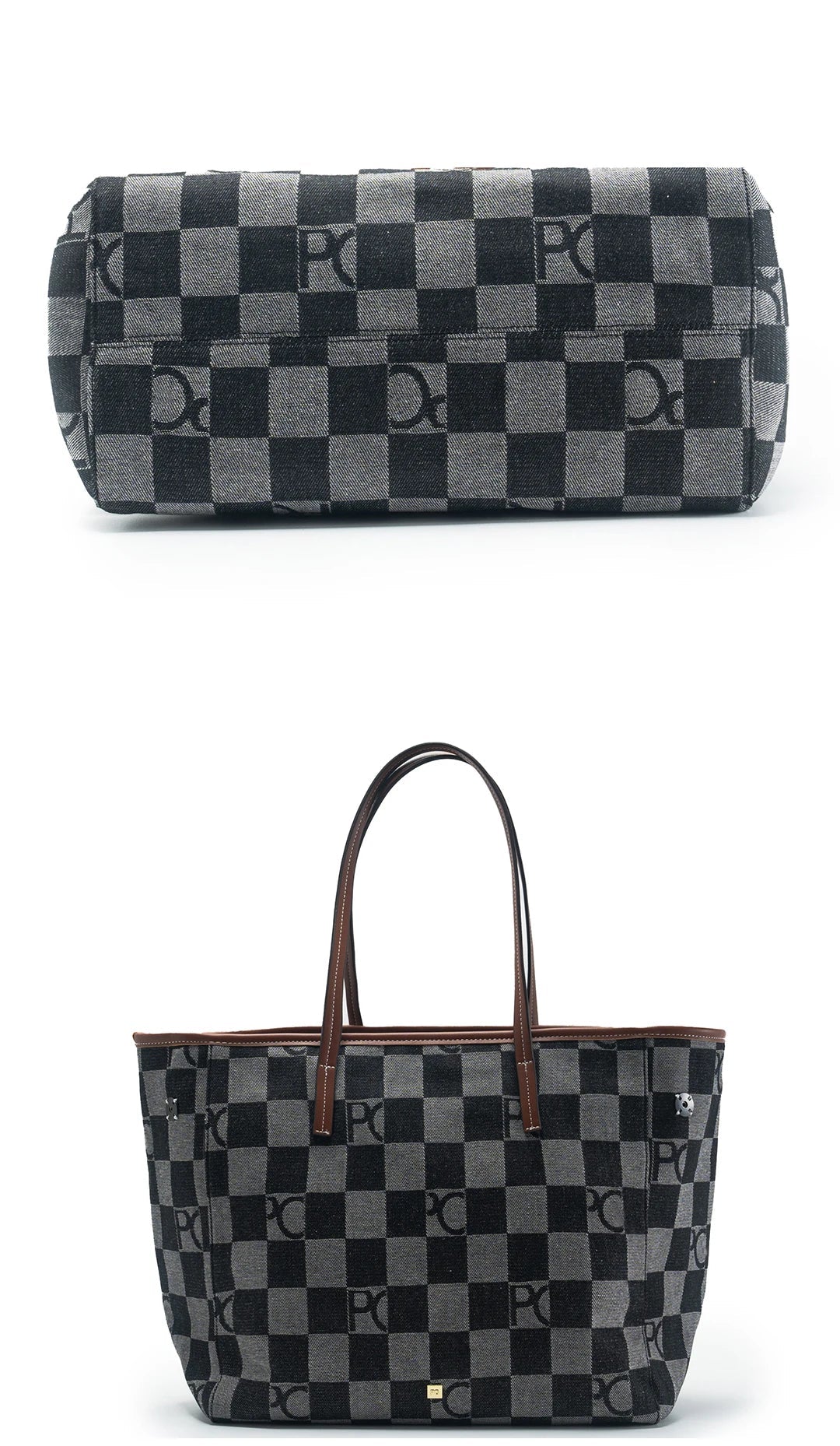 PG Shoulder Bag For Women Premium Checkerboard Canvas Tote Fashion Pink Leather Strap Handbag Elegant Office Commute Daily Bag
