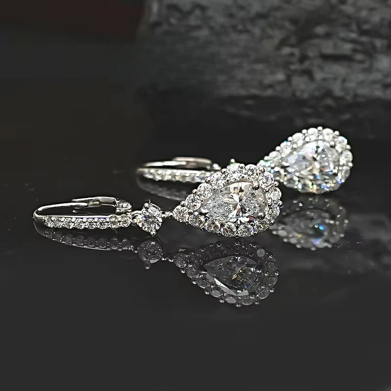 Sweet Droplets 925 Silver Sparkling Earrings Set with High Carbon Diamond Earrings, Versatile and Elegant, Light Luxury Woman