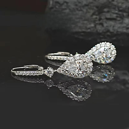 Sweet Droplets 925 Silver Sparkling Earrings Set with High Carbon Diamond Earrings, Versatile and Elegant, Light Luxury Woman