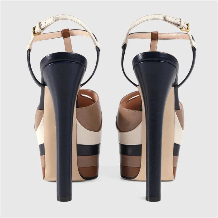2026 Women's Round Head Sandals Thin Heels 5cm Thick Bottom Slope Heel Fish Mouth Rivet Sandal T-Platform Sandals Size34-43