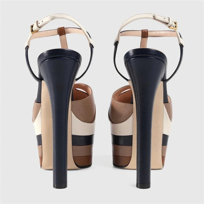 2026 Women's Round Head Sandals Thin Heels 5cm Thick Bottom Slope Heel Fish Mouth Rivet Sandal T-Platform Sandals Size34-43