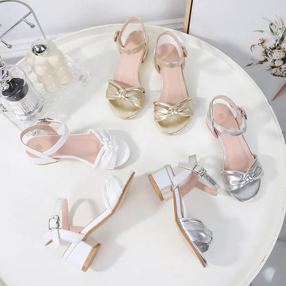 Girls' Sandals 2024 Summer New Student Performance Dance Shoes Fashion Children's High Heel Princess Sandals Size 28-35