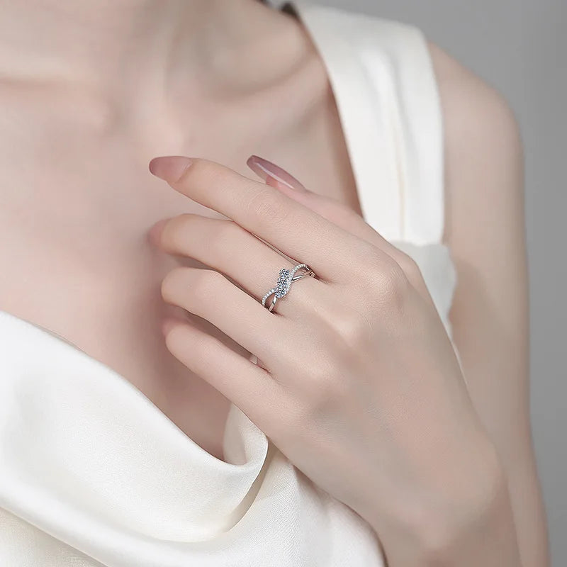 Real S925 Sterling Silver Moissanite Ring for Women 3 Stone Twisted Band Halo Gift for Her D Color VVS1 Dainty Jewelry