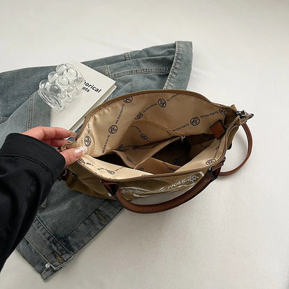 Portable Canvas New Trend Fashion Women's Bag Letter Large Capacity Tote Bag Leisure Commuting Single Shoulder Diagonal Span