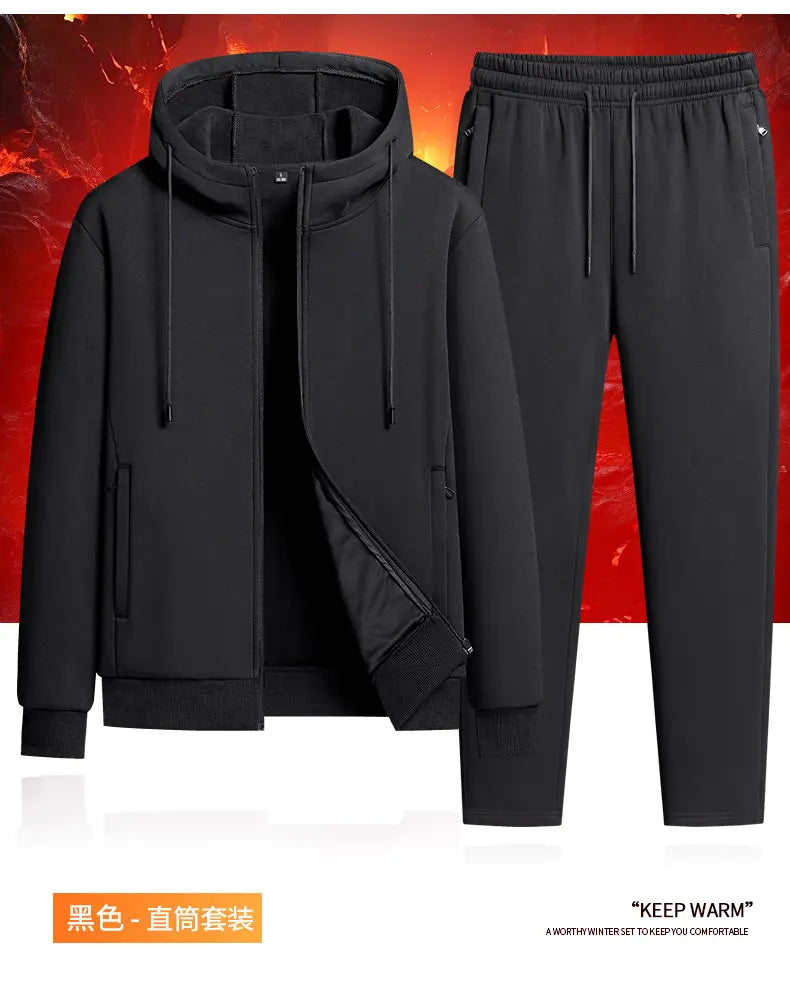 Autumn and winter hooded cardigan with fleece and thickened two-piece sporty and fashionable pure cotton set