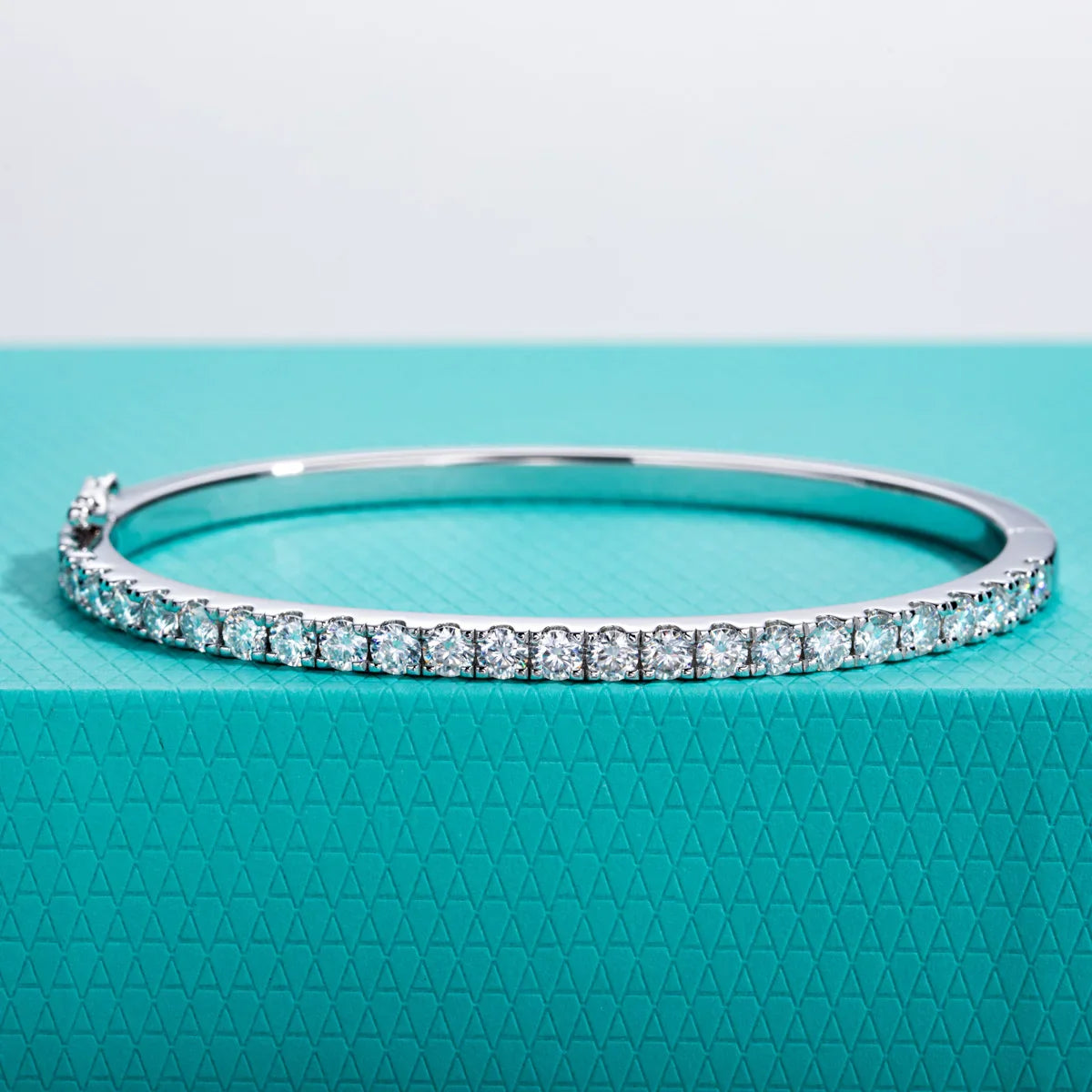3mm Half Eternity Moissanite Bracelet 925 Sterling Silver 18K White Gold Plated Bangle for Women Jewelry Gifts