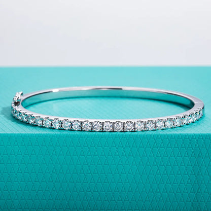 3mm Half Eternity Moissanite Bracelet 925 Sterling Silver 18K White Gold Plated Bangle for Women Jewelry Gifts