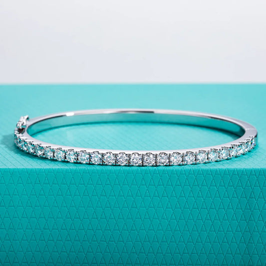 3mm Half Eternity Moissanite Bracelet 925 Sterling Silver 18K White Gold Plated Bangle for Women Jewelry Gifts