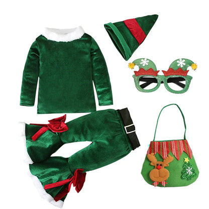 2024 Green Elf Girls Christmas Costume Festival Santa Clause for Toddler New Year Kids Baby Clothing Set Fancy Xmas Party Outfit