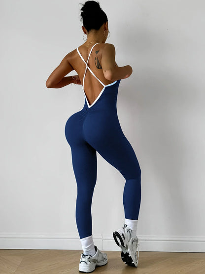 Pink Sports Jumpsuit Girls Running One Piece Bodysuit Workout Rompers Women Overalls Sportswear Fitness Yoga Suit