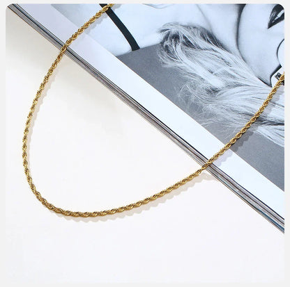 Dainty Gold Color Rope Chain Necklaces for Women Men,Chic Twisted Collar, Waterproof Stainless Steel Link 2/3/4/5mm Width