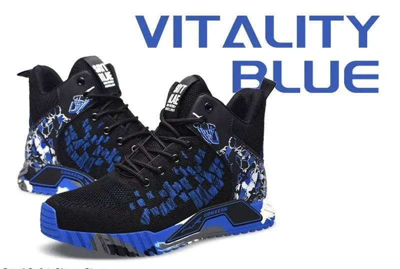 Men's All Seasons Safety Shoes Breathable Flying Woven Steel Toe Cap Impact Resistant Puncture Proof mid Cut Sneakers
