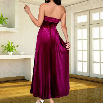 Women's Elegant Party Dresses Strapless Backless Velvet Long Dress Fashion Retro Dress Female Evening Dresses Vestidos Largos