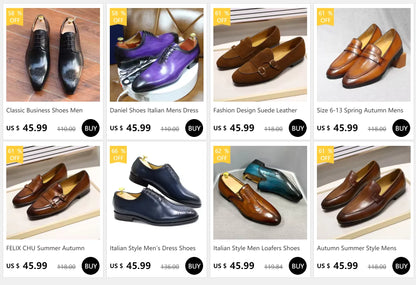 Men's Pointed Toe Formal Leather Shoes Non-Slip Comfortable Handmade Military Style Banquet Shoes with Metal Buckles
