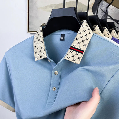 Fashion brand letter jacquard short sleeve high-end men's polo shirt comfortable and breathable summer new casual lapel T-shirt