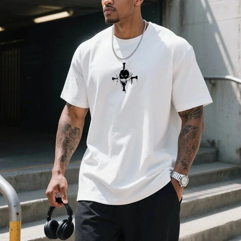 One Piece Summer Men's T-shirt Anime Edward Newgate Autumn Boys Children's Short-sleeved Punk Casual Trendy Parent-child Outfit