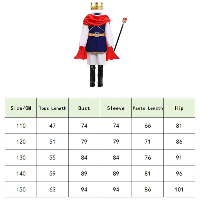 7 Pieces Boys King Carnival Costume Medieval Royal Prince Full Set Outfits for Halloween Birthday Party Fancy Dress Up