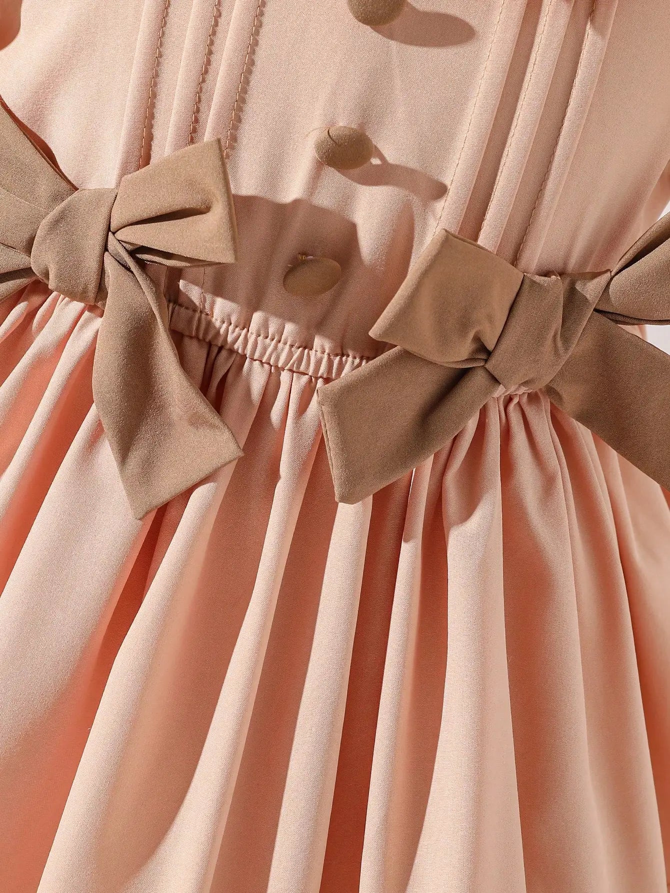 Little Girl's Romantic and Elegant Ladylike Apricot Princess-Style Dress, Decorated with Bows, Stylish Puff Sleeves, Suitable for Birthday Parties, Holiday Events, and Photography. Suitable for Little Girls Aged 4-7, f