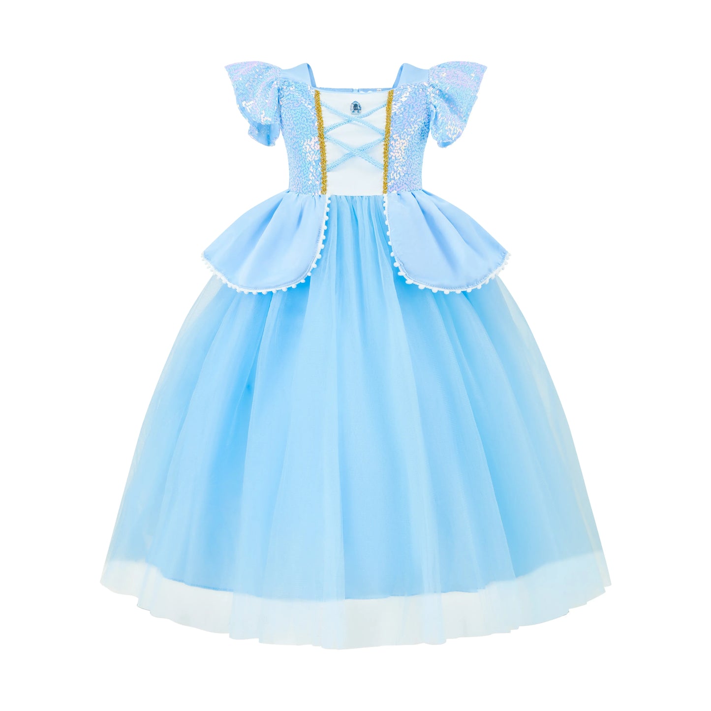 Girls Cosplay Cinderella Costume Deluxe Lace Dress Birthday Party Princess Fairy Tale Grace Ball Gown Butterfly Clothes