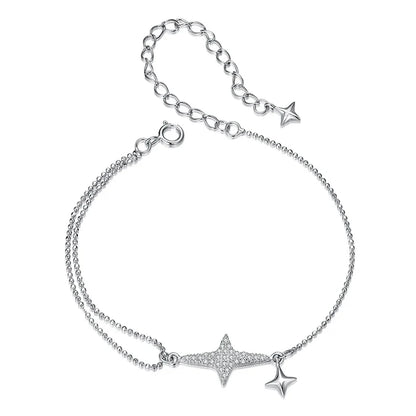 925 Sterling Silver Dainty Starlight White Gold Plated Stackable Bracelet for Women, Adjustable Link Chain CZ Bracelets
