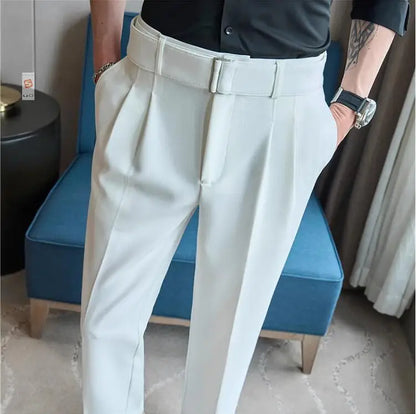 Quality Male Boutique Men Formal Wear Wedding Dress Trousers Men Belt Design British Style Business Casual Slim Suits Pants 3XL