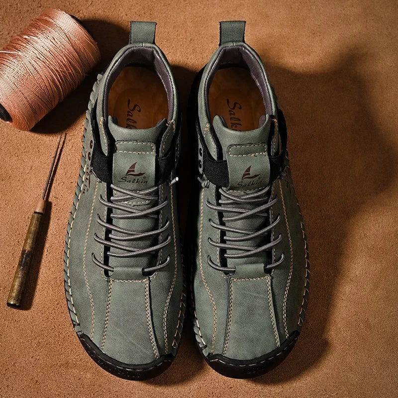Handmade Leather Casual Men Shoes Design Sneakers Man Breathable Leather Shoes Men Ankle Boots Outdoor