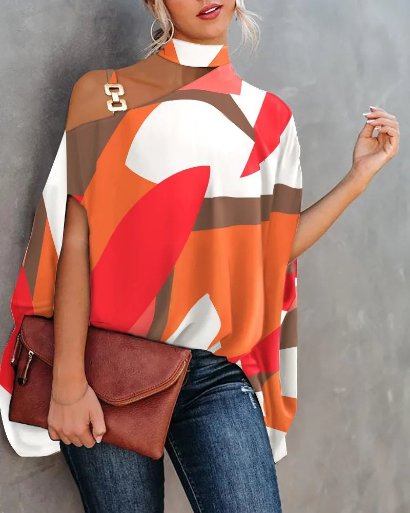 Loose Halter Neck Shawl Top Stylish Halter Neck Bat Sleeve Blouse for Women Loose Fit Pullover Tops with Skew Collar for Summer